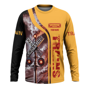 Railspirit Custom Name Chicago South Shore and South Bend Railroad Long Sleeve Shirt Railroad Crossing Sign Printed Train Shirt
