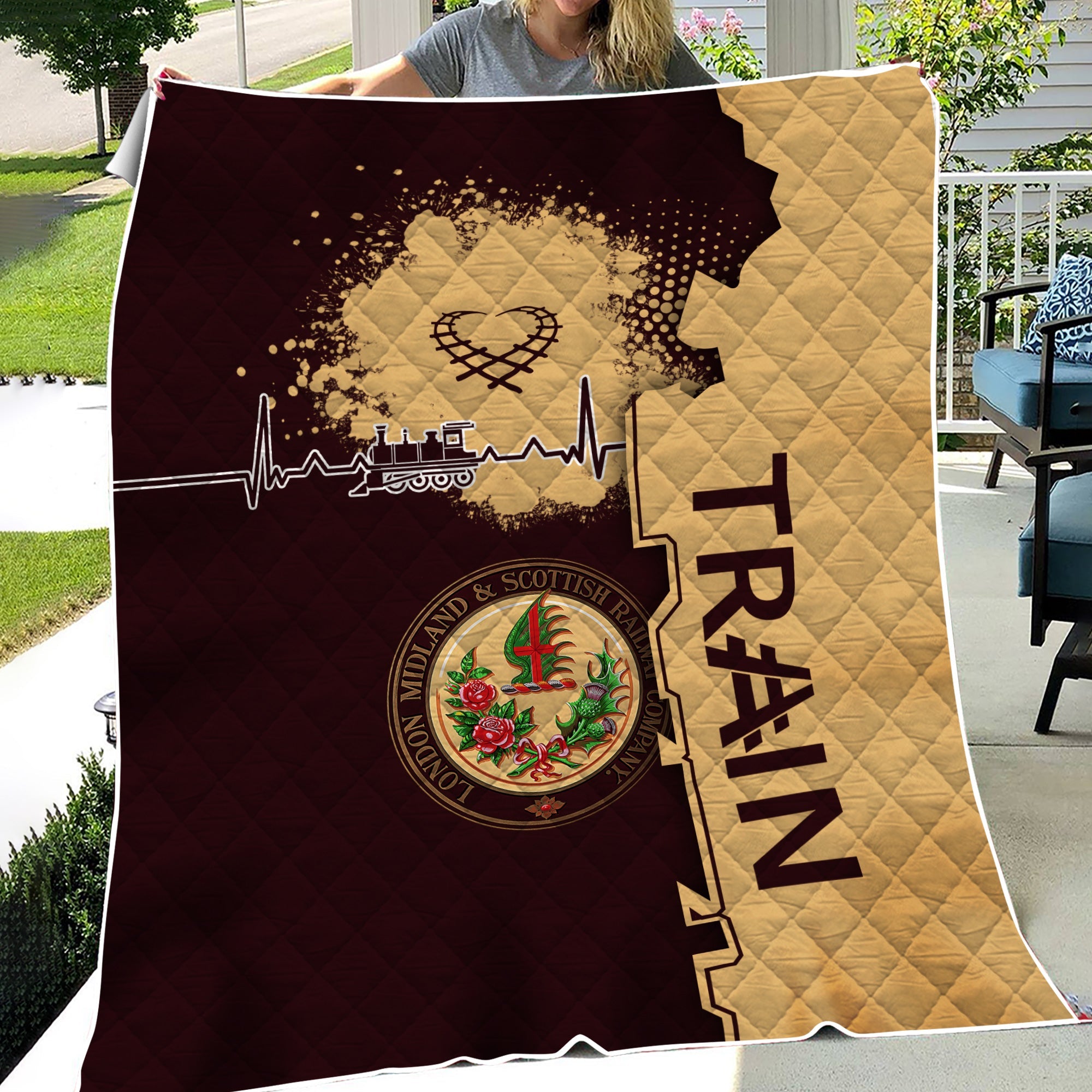 Railspirit London, Midland and Scottish Railway Premium Quilts Engine Heartbeat and Track Love Style Quilts Gift Idea For Train Lovers