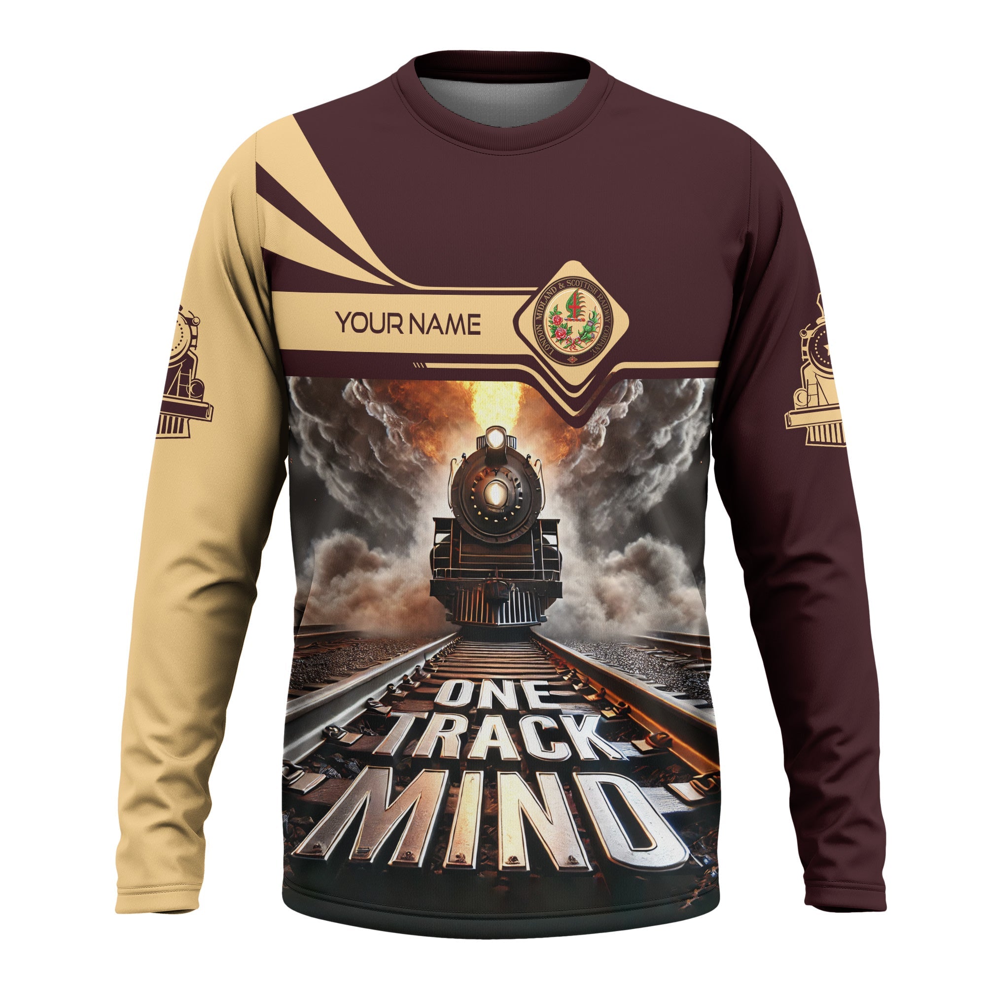Railspirit Personalized London, Midland and Scottish Railway Long Sleeve Shirt One Track Mind Train Printed Shirt