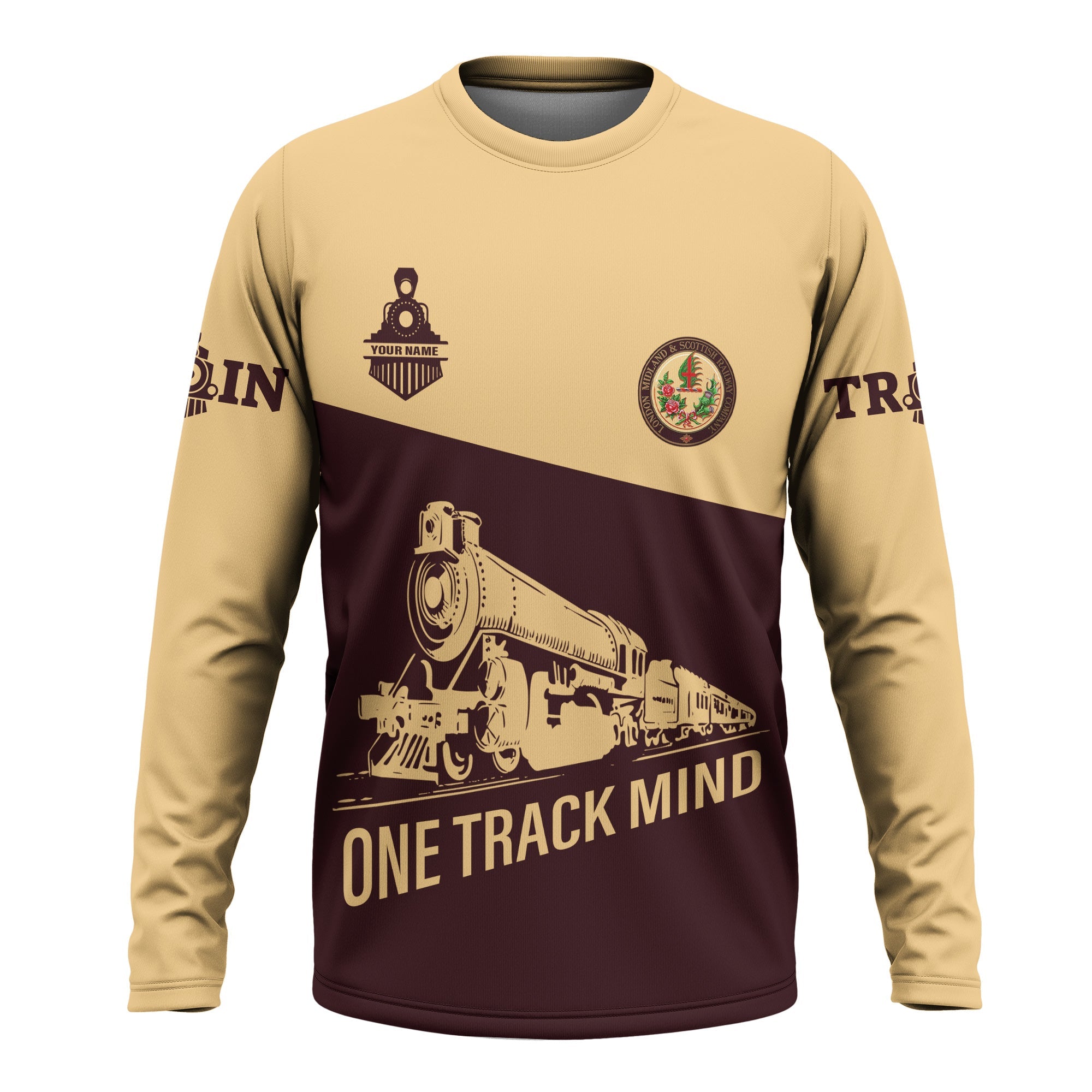 Railspirit Custom Name London, Midland and Scottish Railway Long Sleeve Shirt One Track Mind Printed Shirt
