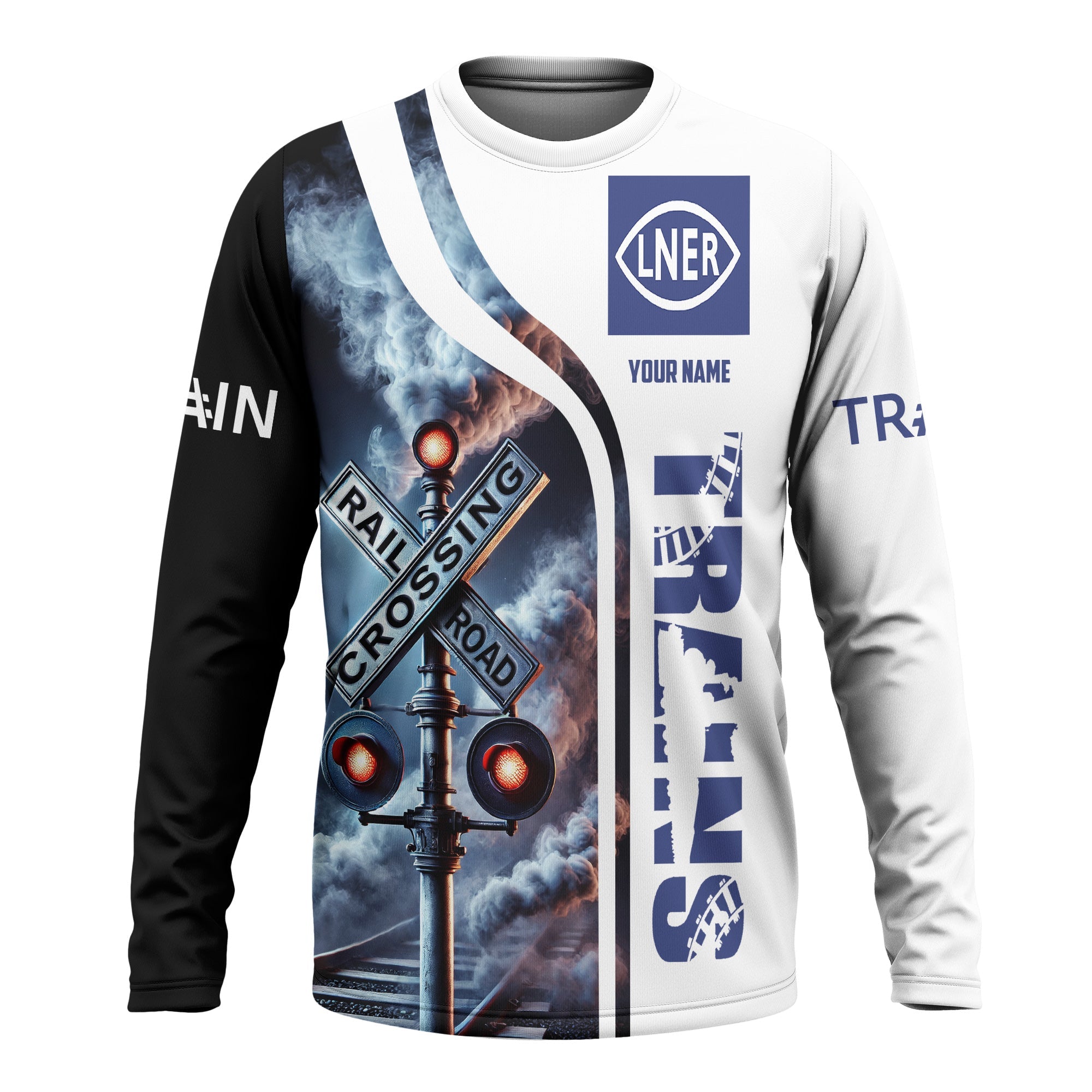 Railspirit Custom Name London and North Eastern Railway Long Sleeve Shirt Railroad Crossing Sign Printed Train Shirt