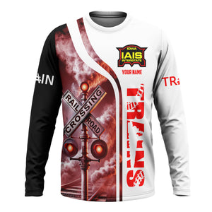 Railspirit Custom Name Iowa Interstate Railroad Long Sleeve Shirt Railroad Crossing Sign IAIS Printed Train Shirt