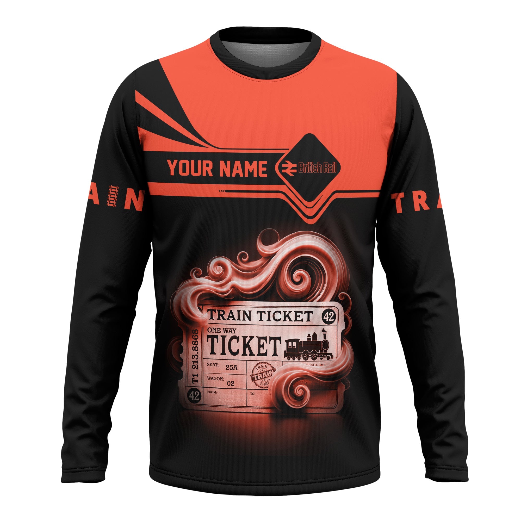 Railspirit Custom Name British Railway Long Sleeve Shirt Train Ticket Printed Shirt