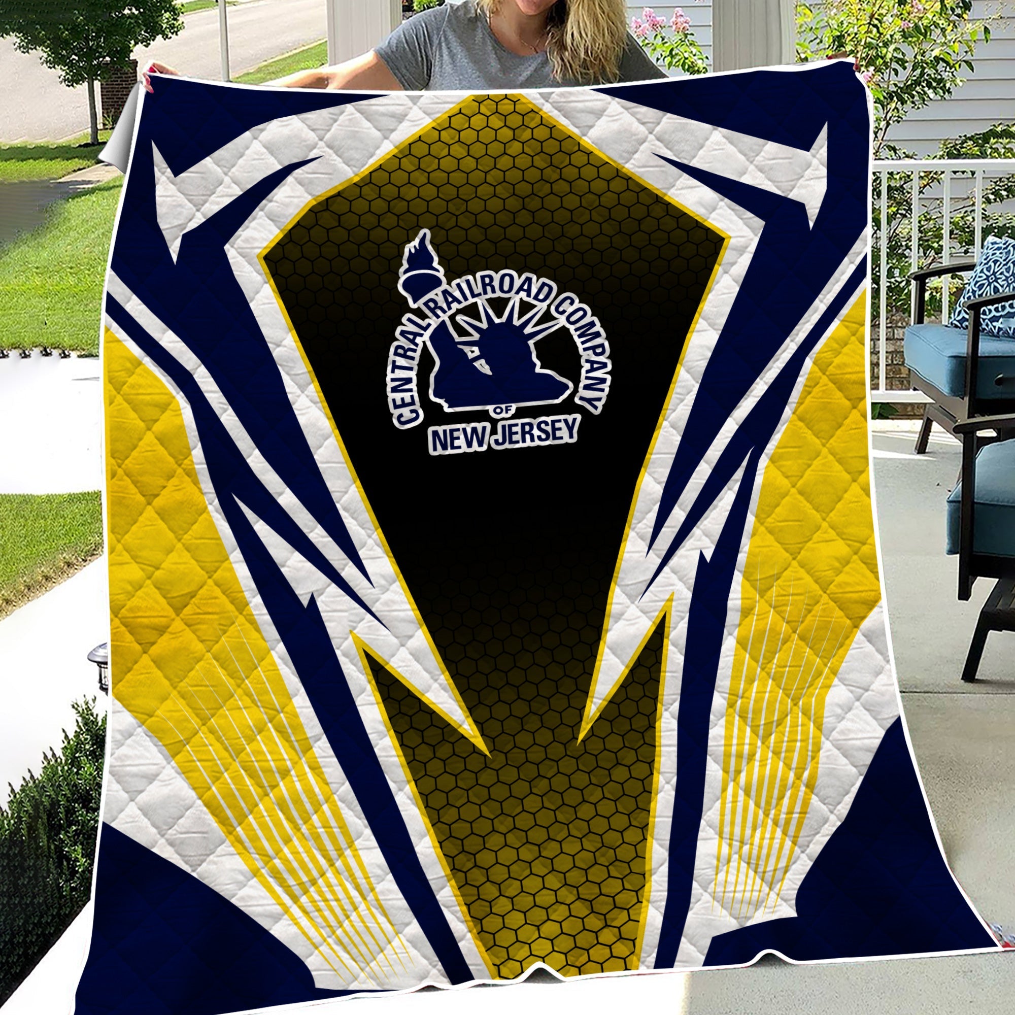 Railspirit Jersey Central Railroad Premium Quilts Lightning Graphic Style Premium Quilts Gift Idea For Train Lover