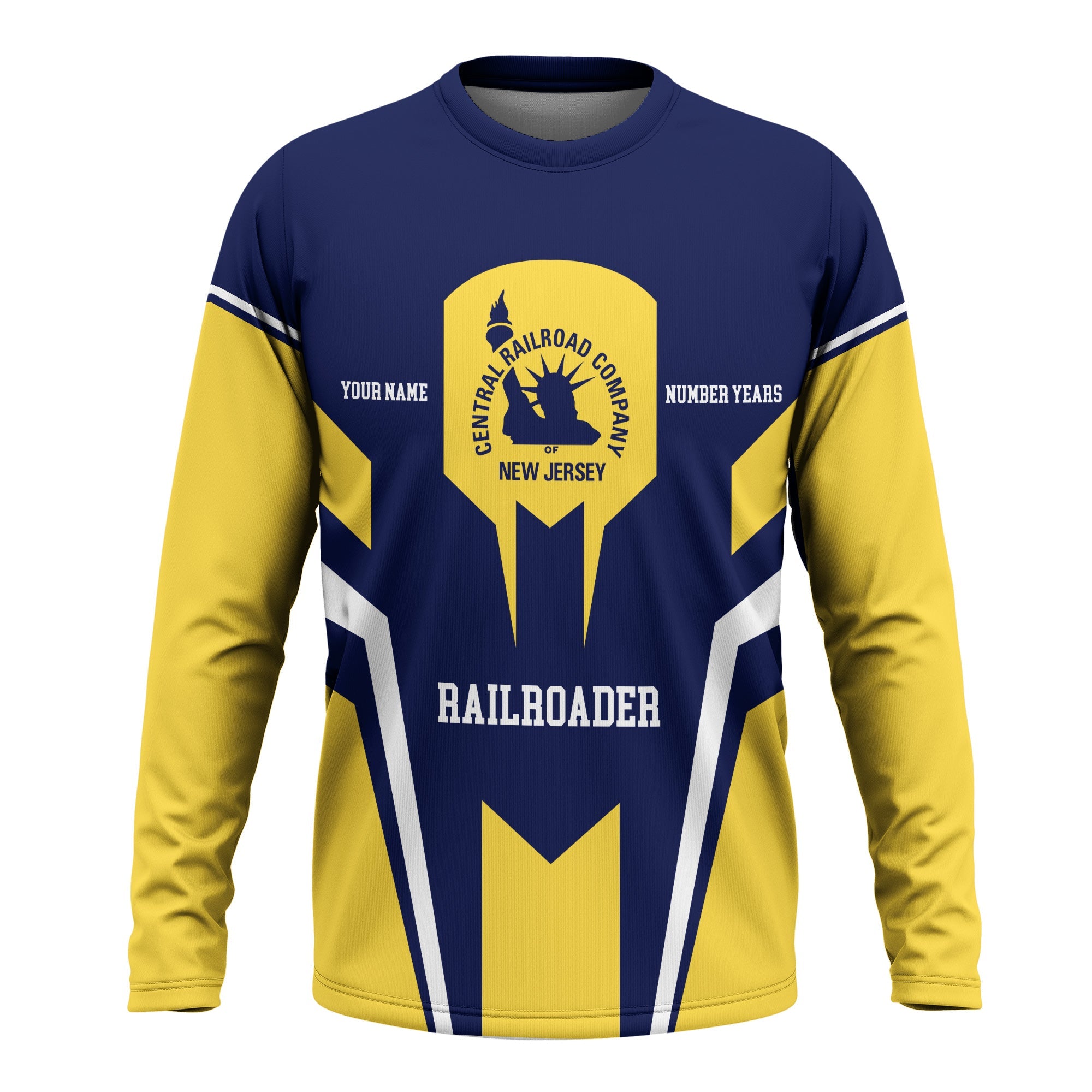Railspirit Personalized CNJ Jersey Central Railroad Long Sleeve Shirt Custom Year Railroader Shirt Gift Idea For Train Lover