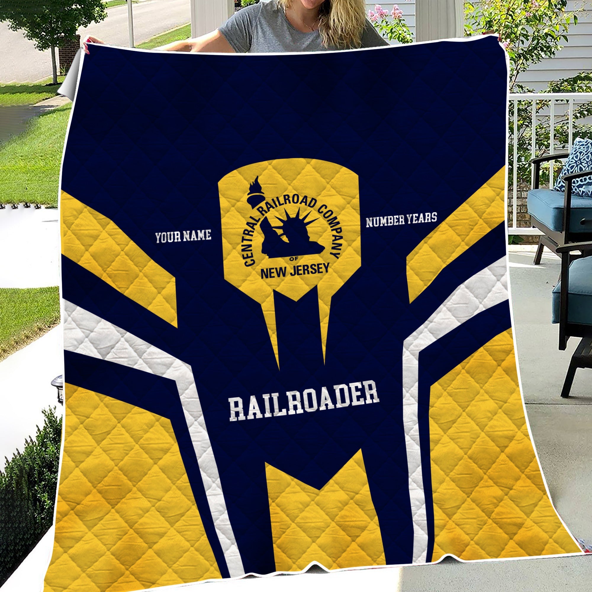Railspirit Personalized CNJ Jersey Central Railroad Premium Quilts Custom Year Railroader Gift Idea For Train Lover