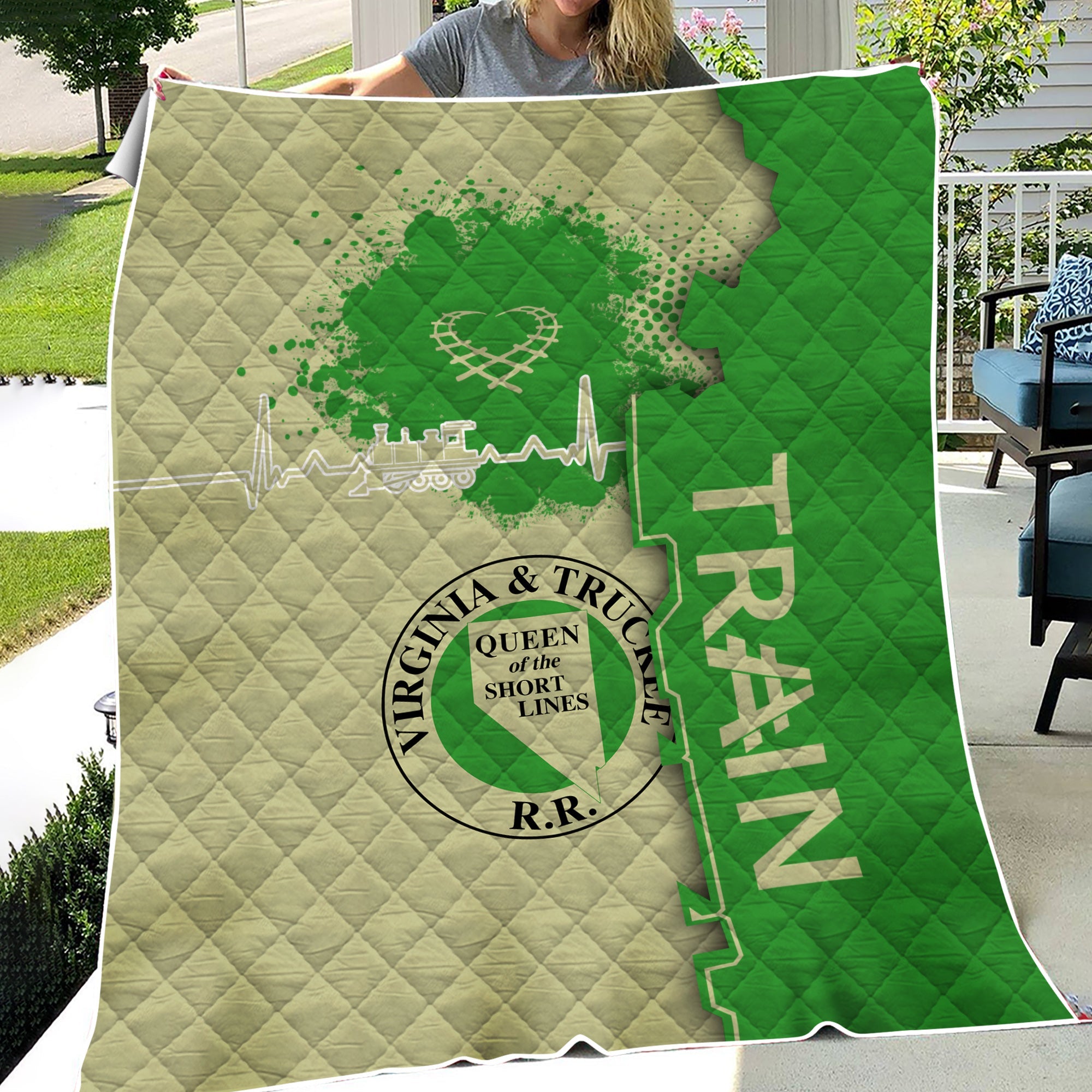 Railspirit Virginia & Truckee Railroad Premium Quilts Engine Heartbeat and Track Love Style Quilts Gift Idea For Train Lovers