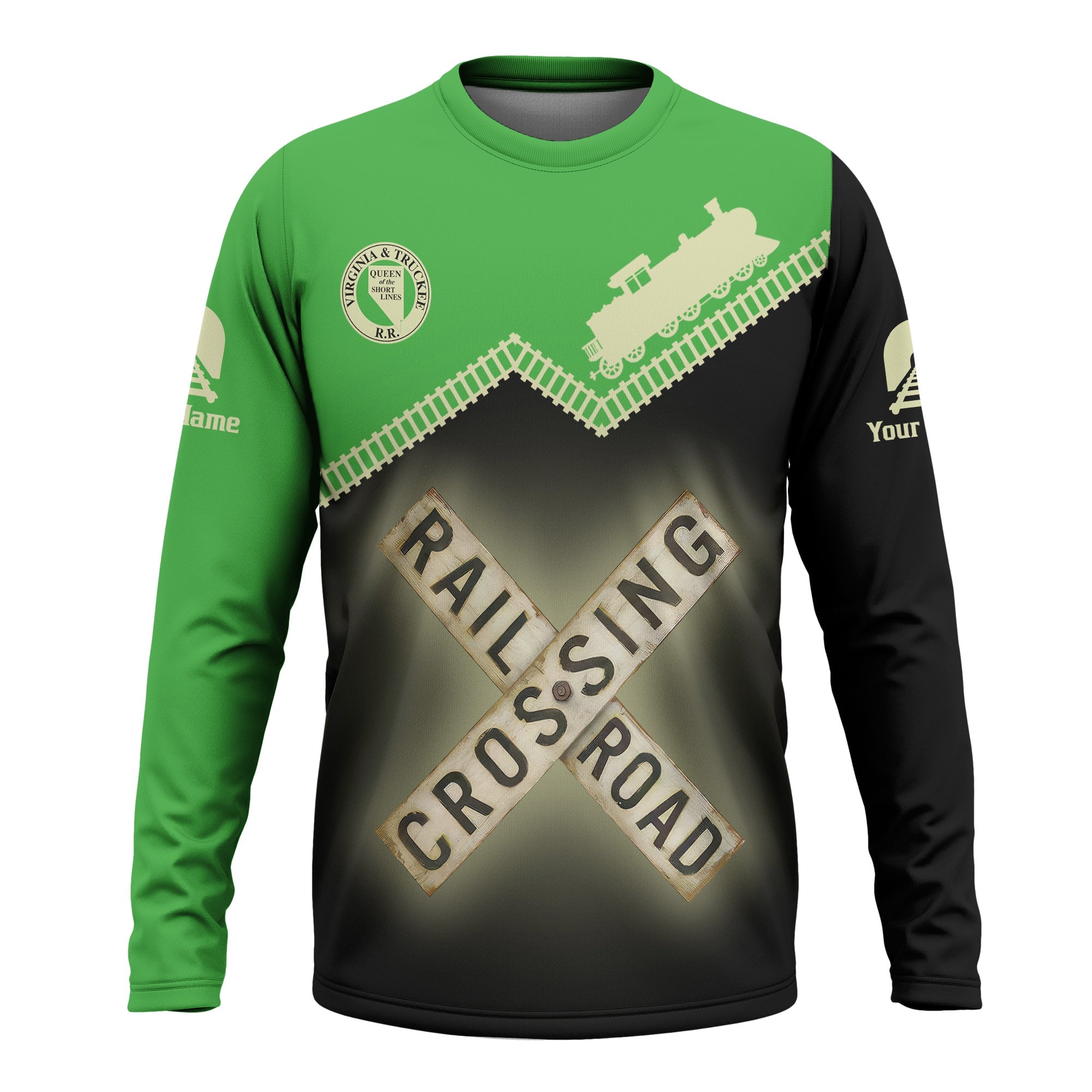 Railspirit Personalized Virginia & Truckee Railroad Long Sleeve Shirt Railroad Crossing Printed Train Track Shirt