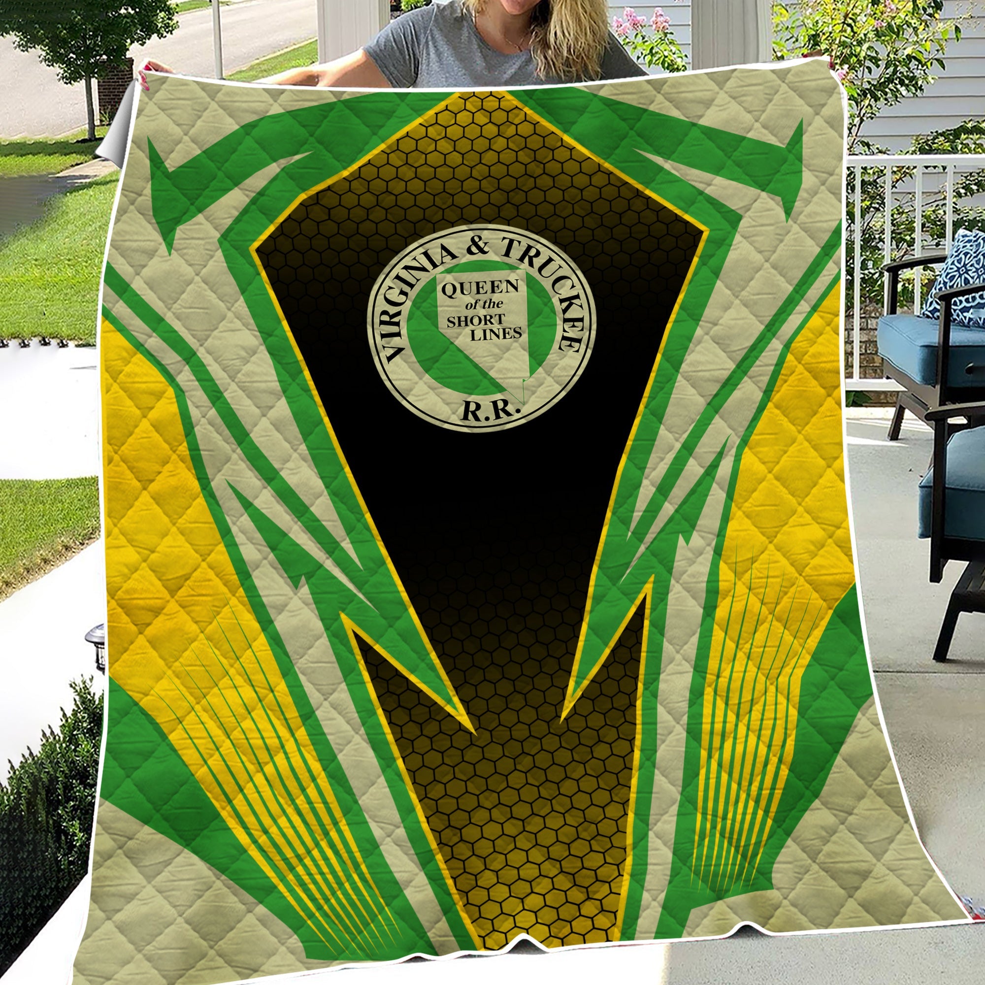 Railspirit Virginia & Truckee Railroad Premium Quilts Lightning Graphic Style Premium Quilts Gift Idea For Train Lover