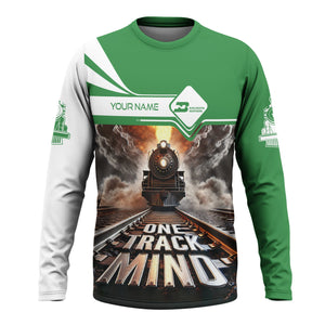 Railspirit Personalized Burlington Northern Railroad Long Sleeve Shirt One Track Mind Train Printed Shirt