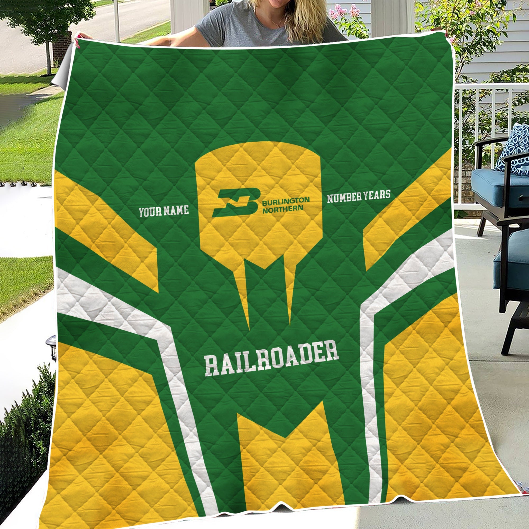 Railspirit Personalized Burlington Northern Railroad Premium Quilts Custom Year Railroader Gift Idea For Train Lover