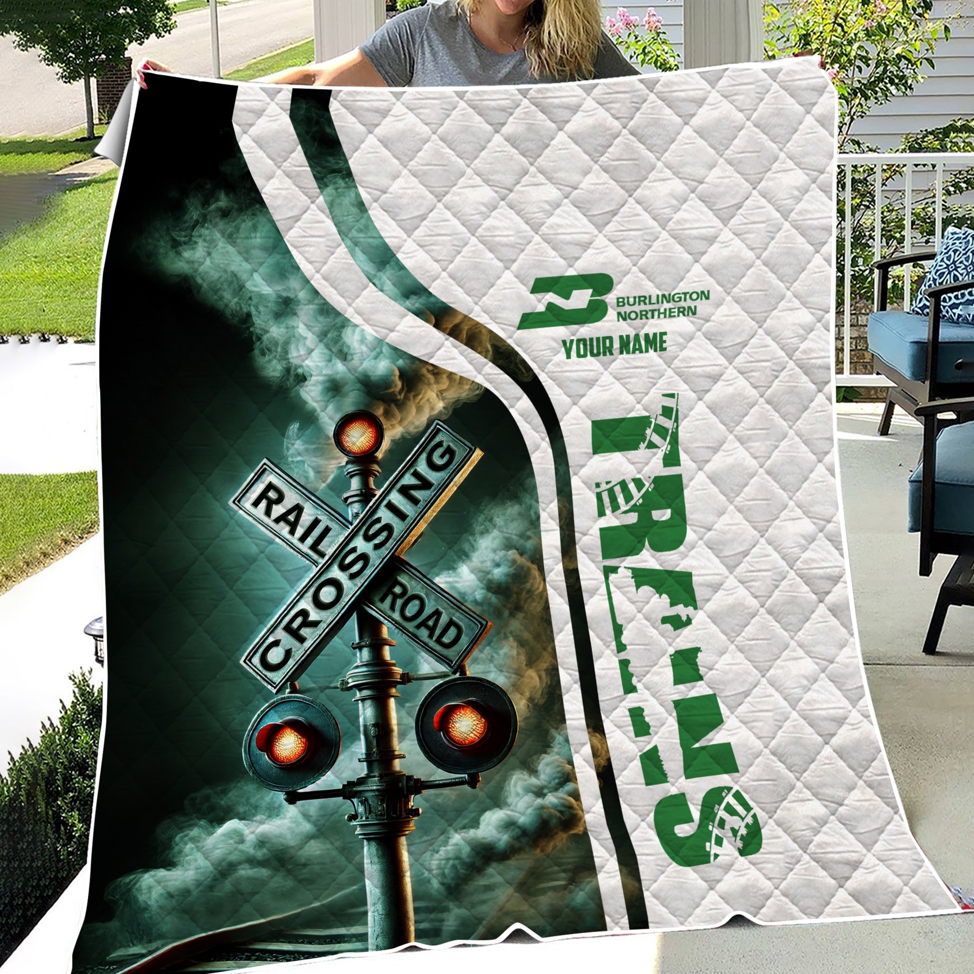 Railspirit Personalized Burlington Northern Railroad Premium Quilts Railroad Crossing Sign Quilts All Over Print
