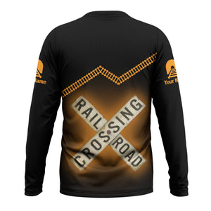 Railspirit Personalized Genesee & Wyoming Inc. Railroad Long Sleeve Shirt Railroad Crossing Printed Train Track Shirt
