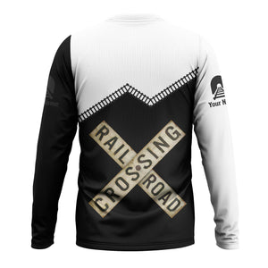 Railspirit Personalized Northern Pacific Railway Long Sleeve Shirt Railroad Crossing Printed Train Track Shirt