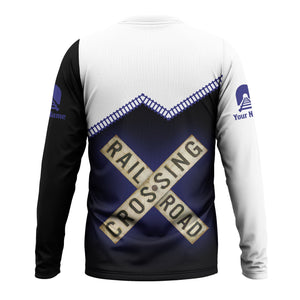 Railspirit Personalized Chicago, Burlington and Quincy Railroad Long Sleeve Shirt Railroad Crossing  Printed Train Track Shirt