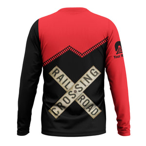 Railspirit Personalized Chicago, Milwaukee, St. Paul and Pacific Railroad Long Sleeve Shirt Railroad Crossing Printed Train Track Shirt