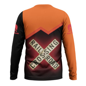 Railspirit Personalized Pacific Electric Railroad Long Sleeve Shirt Railroad Crossing Printed Train Track Shirt