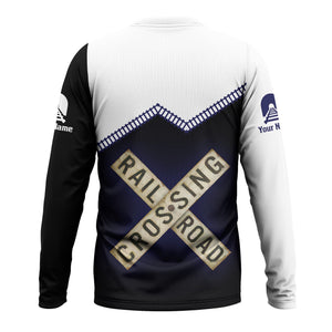 Railspirit Personalized CSX Transportation Railroad Long Sleeve Shirt Railroad Crossing Printed Train Track Shirt