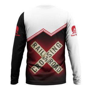 Railspirit Personalized Green Bay & Western Railroad Long Sleeve Shirt Railroad Crossing Printed Train Track Shirt