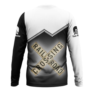 Railspirit Personalized Norfolk Southern Railway Long Sleeve Shirt Railroad Crossing Printed Train Track Shirt