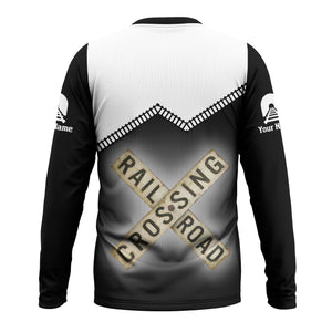 Railspirit Personalized Norfolk and Western Railway Long Sleeve Shirt Railroad Crossing Printed Train Track Shirt