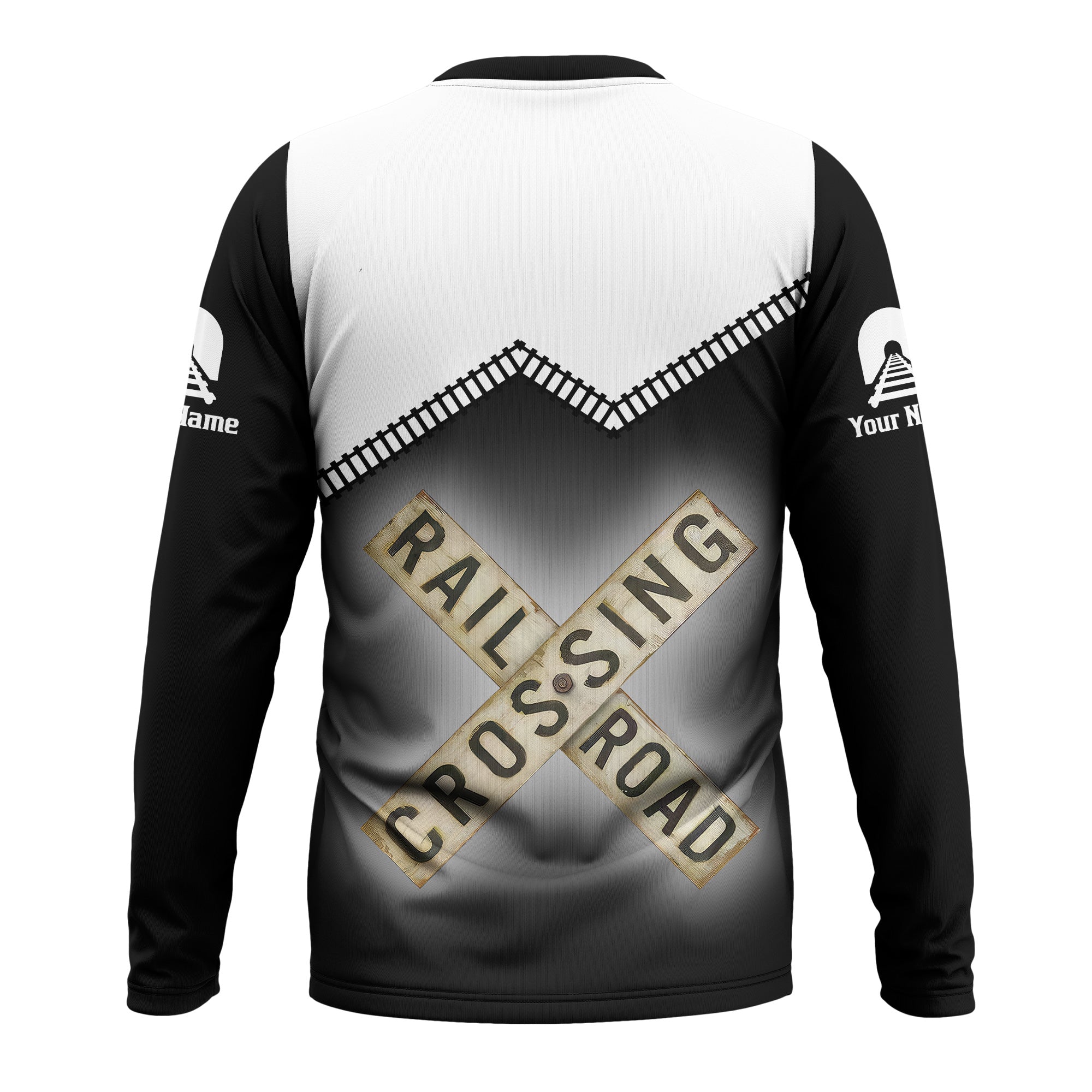 Railspirit Personalized Norfolk and Western Railway Long Sleeve Shirt Railroad Crossing Printed Train Track Shirt