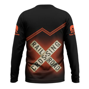 Railspirit Personalized Texas and Pacific Railway Long Sleeve Shirt Railroad Crossing Printed Train Track Shirt