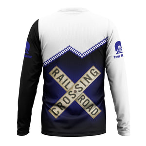Railspirit Personalized Santa Fe Railway Long Sleeve Shirt Railroad Crossing Printed Train Track Shirt