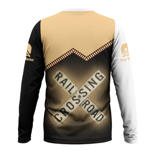 Railspirit Personalized London, Midland and Scottish Railway Long Sleeve Shirt Railroad Crossing Printed Train Track Shirt