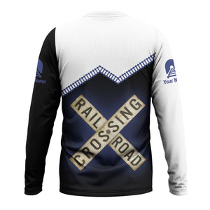 Railspirit Personalized Bristish Railway Long Sleeve Shirt Railroad Crossing Printed Train Track Shirt