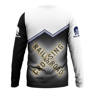 Railspirit Personalized Jersey Central Railroad Long Sleeve Shirt Railroad Crossing Printed Train Track Shirt