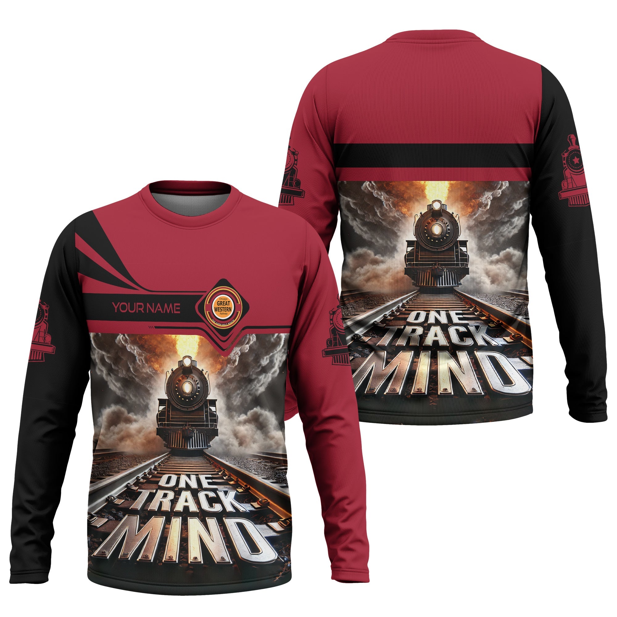 Railspirit Personalized Chicago Great Western Railroad Long Sleeve Shirt One Track Mind Train Printed Shirt