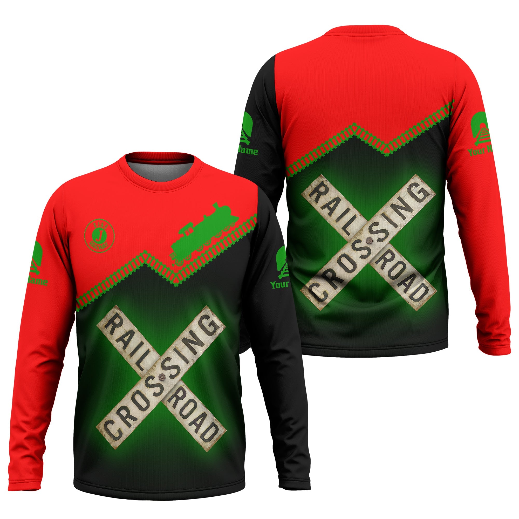 Railspirit Personalized Elgin Joliet And Eastern Railroad Long Sleeve Shirt Railroad Crossing Printed Train Track Shirt