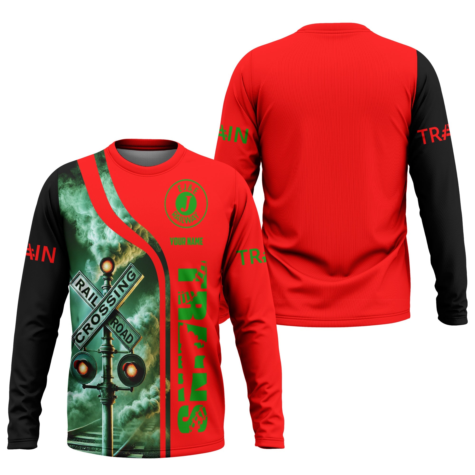 Railspirit Custom Name Elgin Joliet And Eastern Railroad Long Sleeve Shirt Railroad Crossing Sign Printed Train Shirt