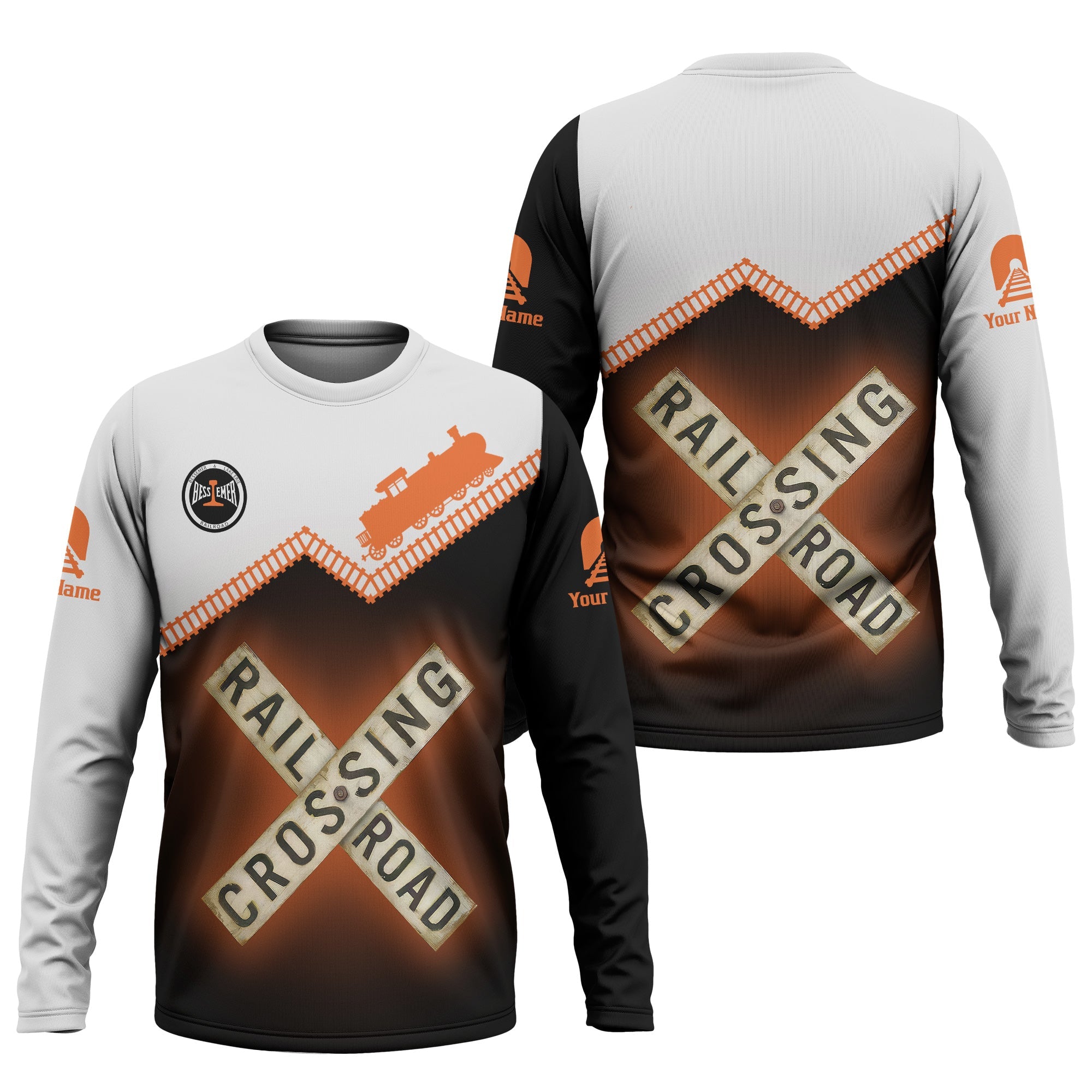 Railspirit Personalized Bessemer And Lake Erie Railroad Long Sleeve Shirt Railroad Crossing Printed Train Track Shirt