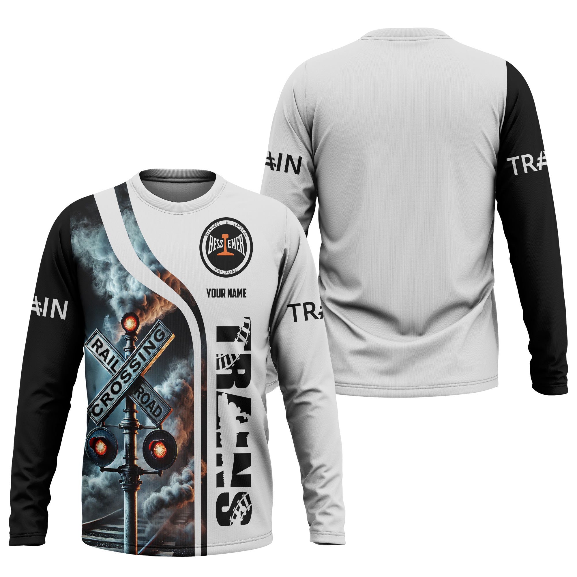 Railspirit Custom Name Bessemer And Lake Erie Railroad Long Sleeve Shirt Railroad Crossing Sign Printed Train Shirt