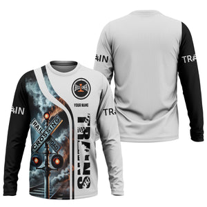 Railspirit Custom Name Bessemer And Lake Erie Railroad Long Sleeve Shirt Railroad Crossing Sign Printed Train Shirt