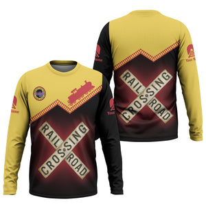 Railspirit Personalized Florida East Coast Railway Long Sleeve Shirt Railroad Crossing Printed Train Track Shirt