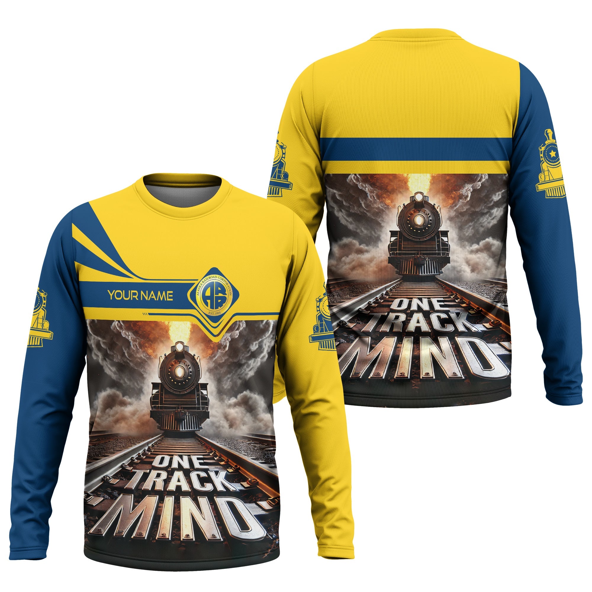 Railspirit Personalized Alaska Railroad Long Sleeve Shirt One Track Mind Train Printed Shirt