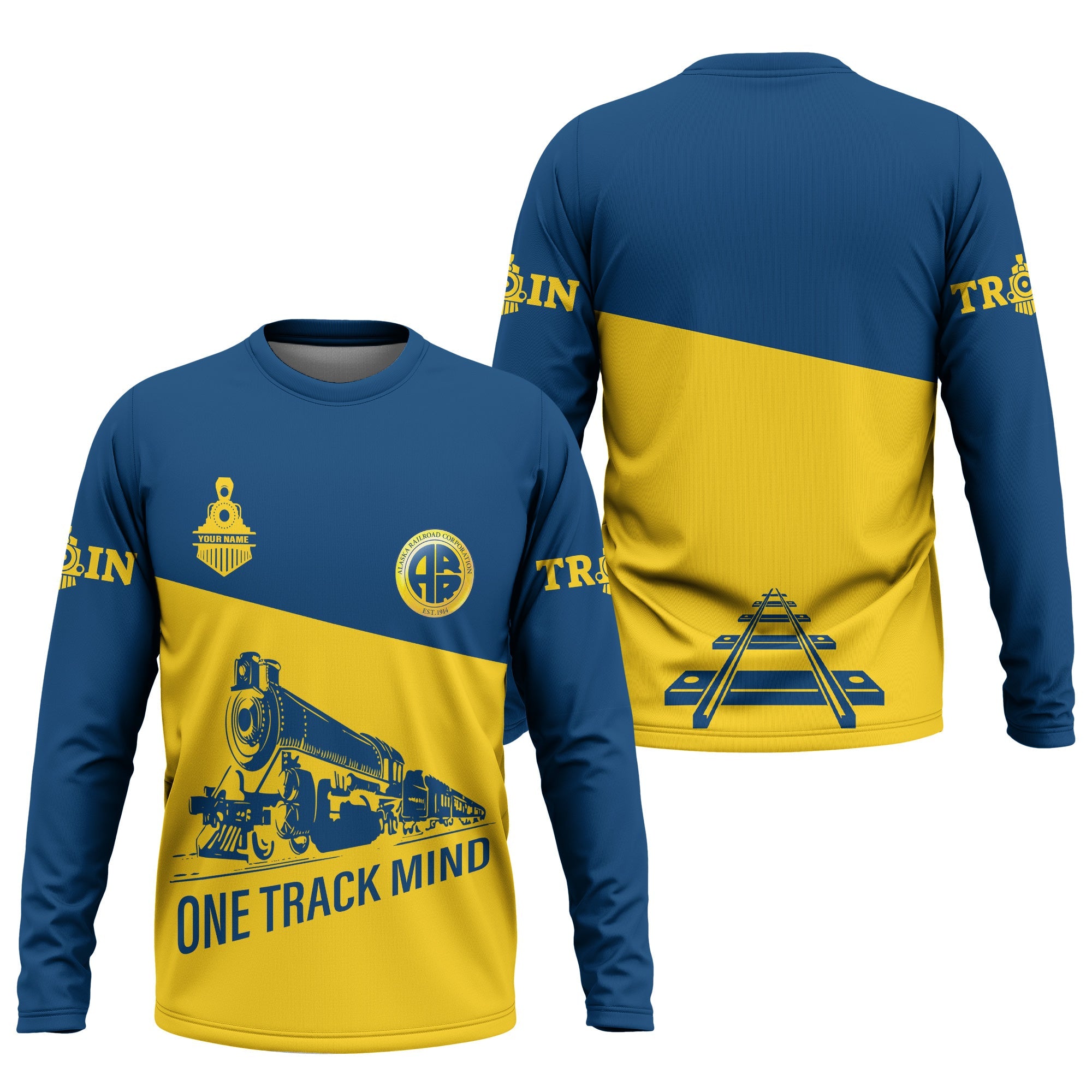 Railspirit Custom Name Alaska Railroad Long Sleeve Shirt One Track Mind Printed Shirt