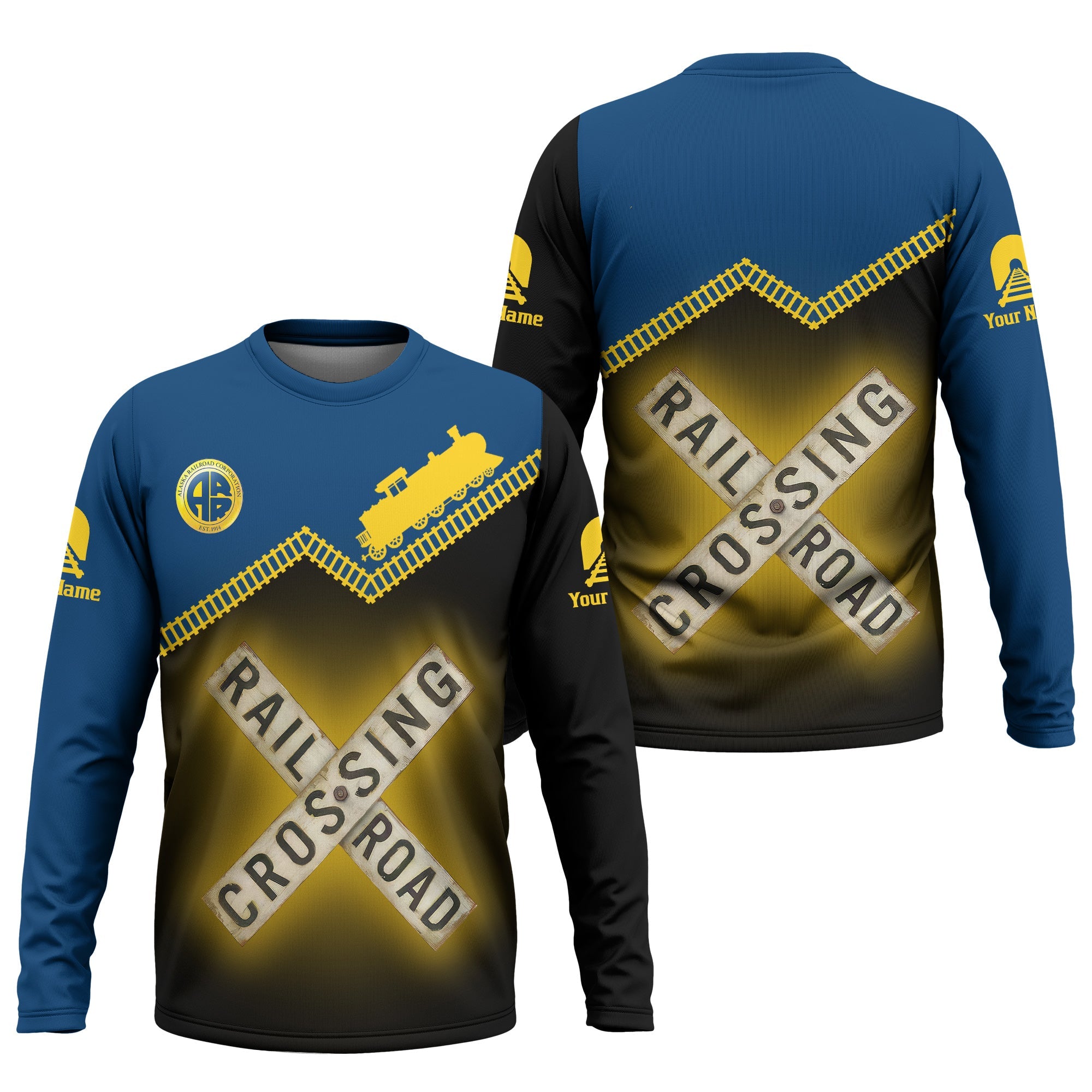 Railspirit Personalized Alaska Railroad Long Sleeve Shirt Railroad Crossing Printed Train Track Shirt