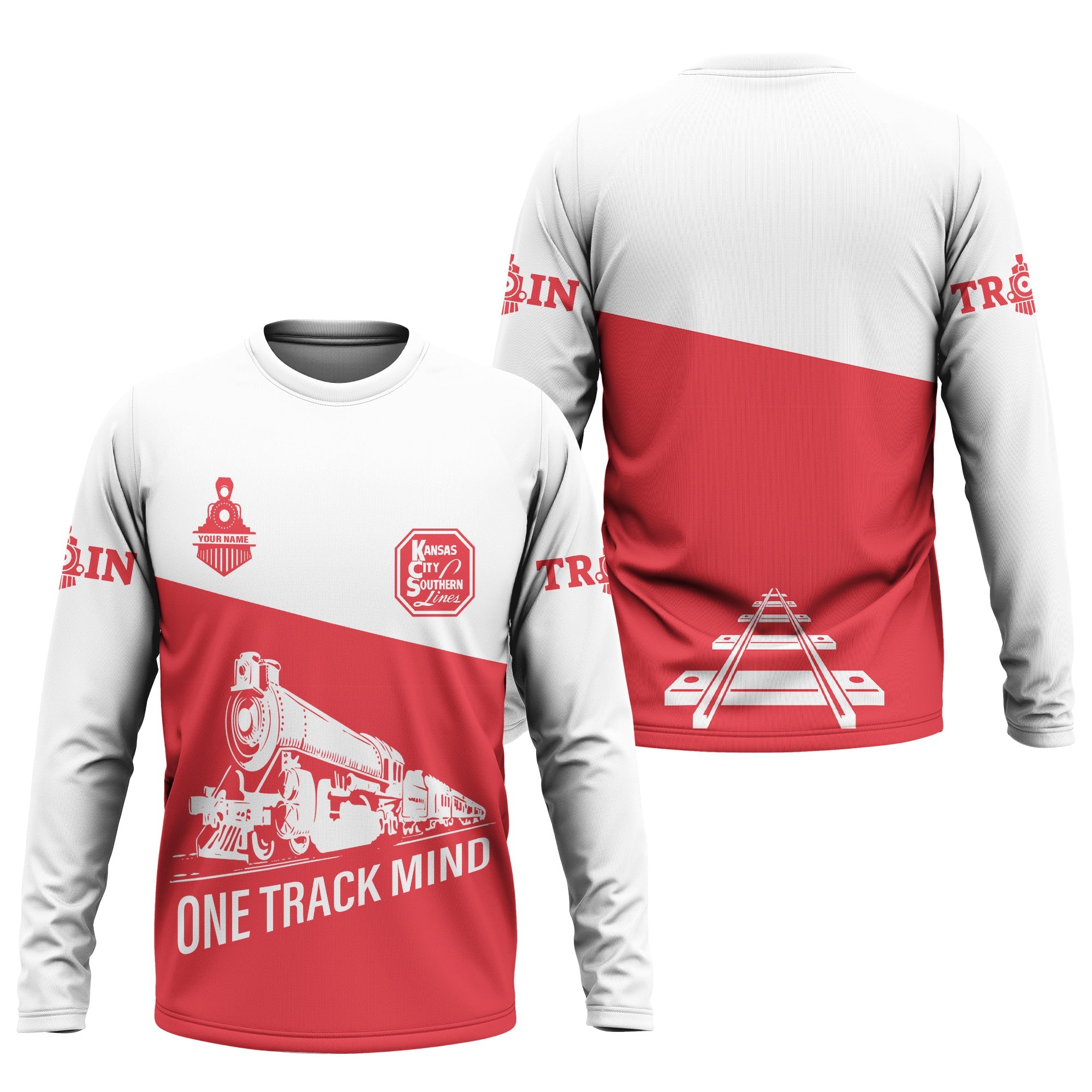 Railspirit Custom Name Kansas City Southern Long Sleeve Shirt One Track Mind Printed Shirt