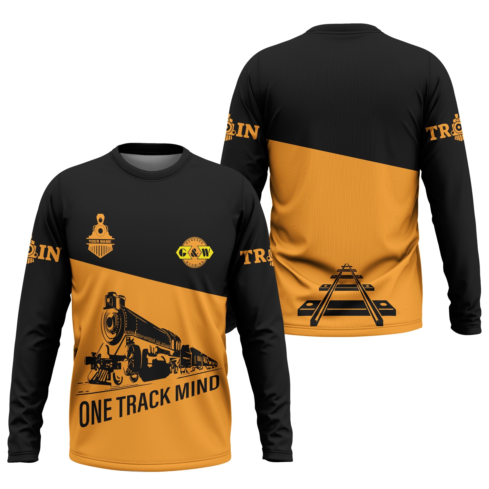 Railspirit Custom Name Genesee & Wyoming Inc. Railroad Long Sleeve Shirt One Track Mind Printed Shirt