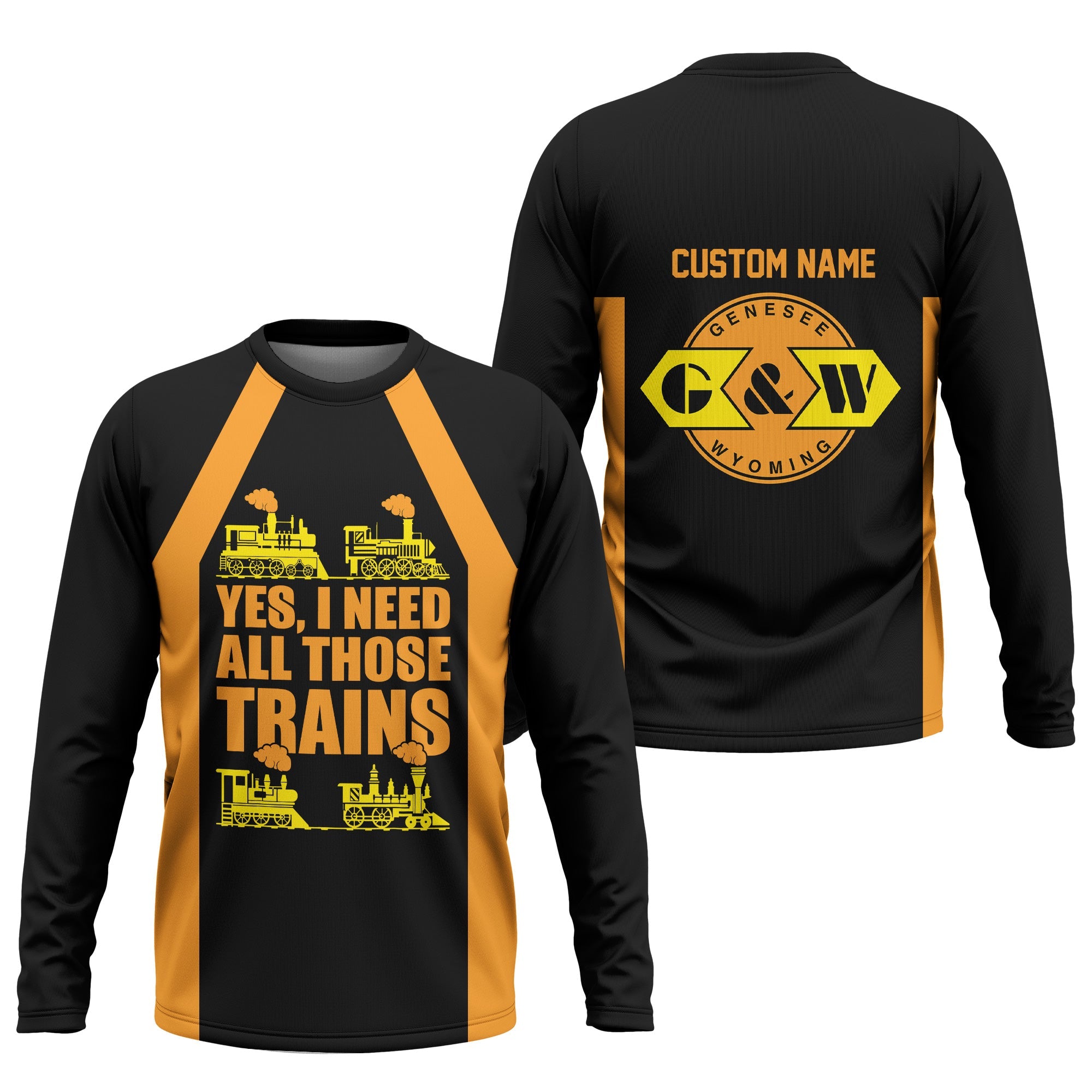 Railspirit Custom Name Genesee & Wyoming Inc. Railroad Long Sleeve Shirt Yes I Need All Those Train Printed Shirt