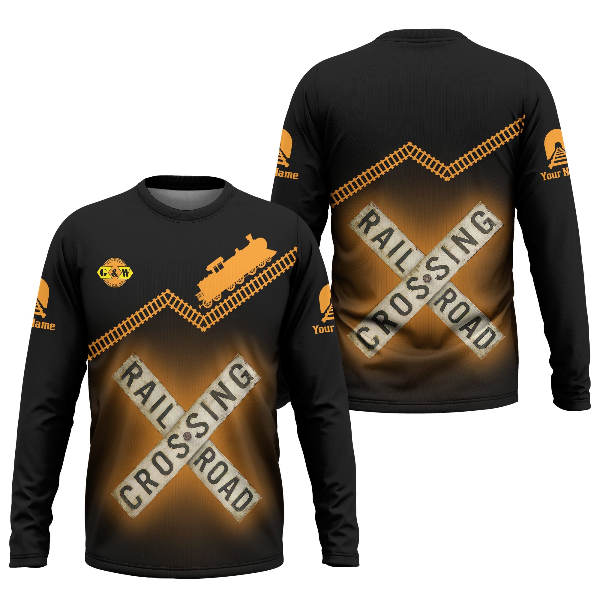 Railspirit Personalized Genesee & Wyoming Inc. Railroad Long Sleeve Shirt Railroad Crossing Printed Train Track Shirt