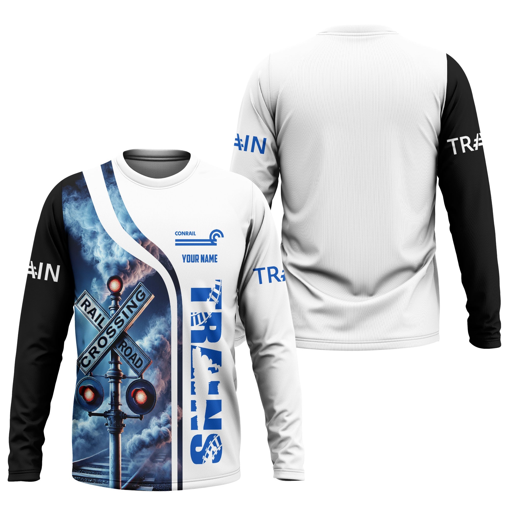 Railspirit Custom Name Conrail Railroad Long Sleeve Shirt Railroad Crossing Sign Printed Train Shirt