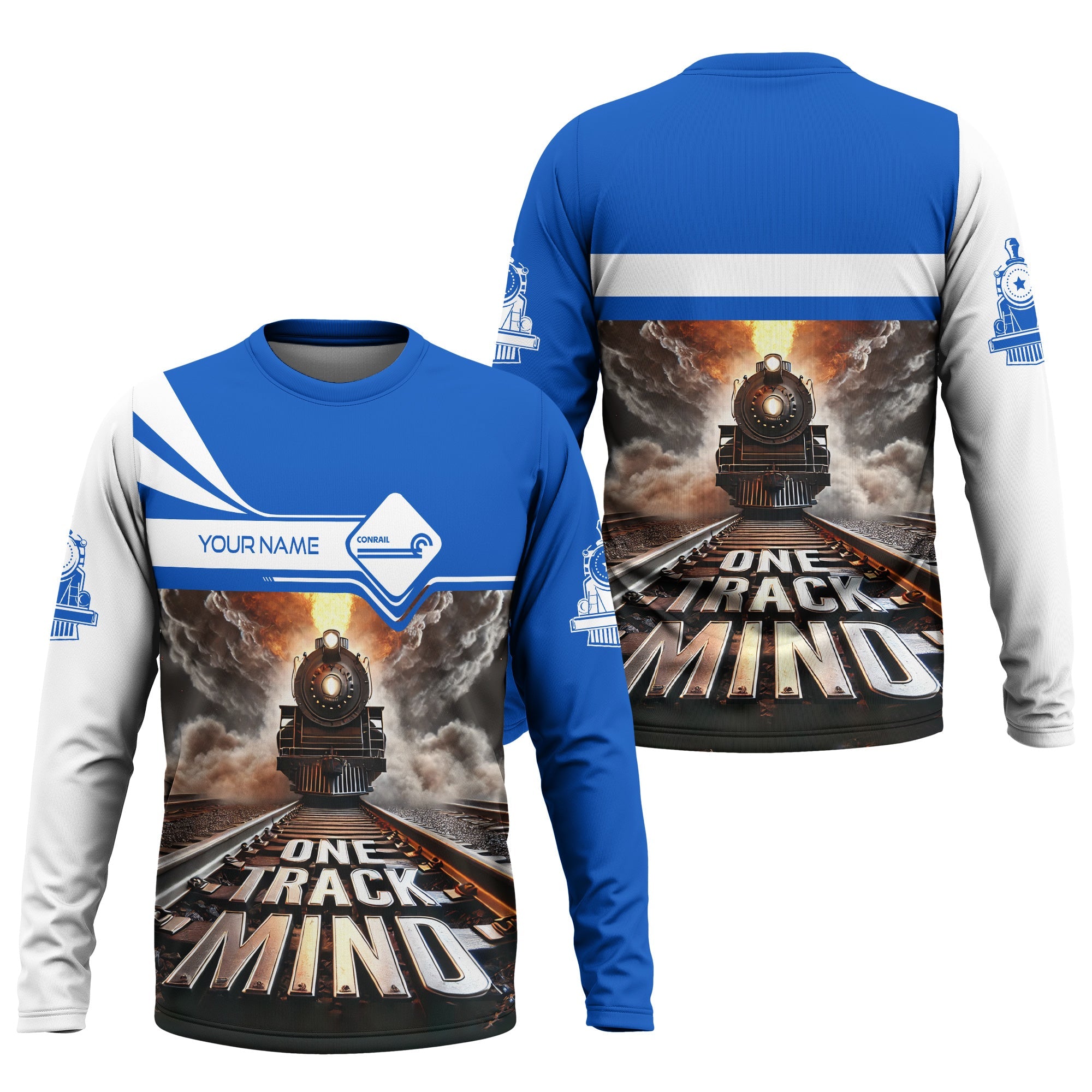 Railspirit Personalized Conrail Railroad Long Sleeve Shirt One Track Mind Train Printed Shirt