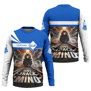 Railspirit Personalized Conrail Railroad Long Sleeve Shirt One Track Mind Train Printed Shirt