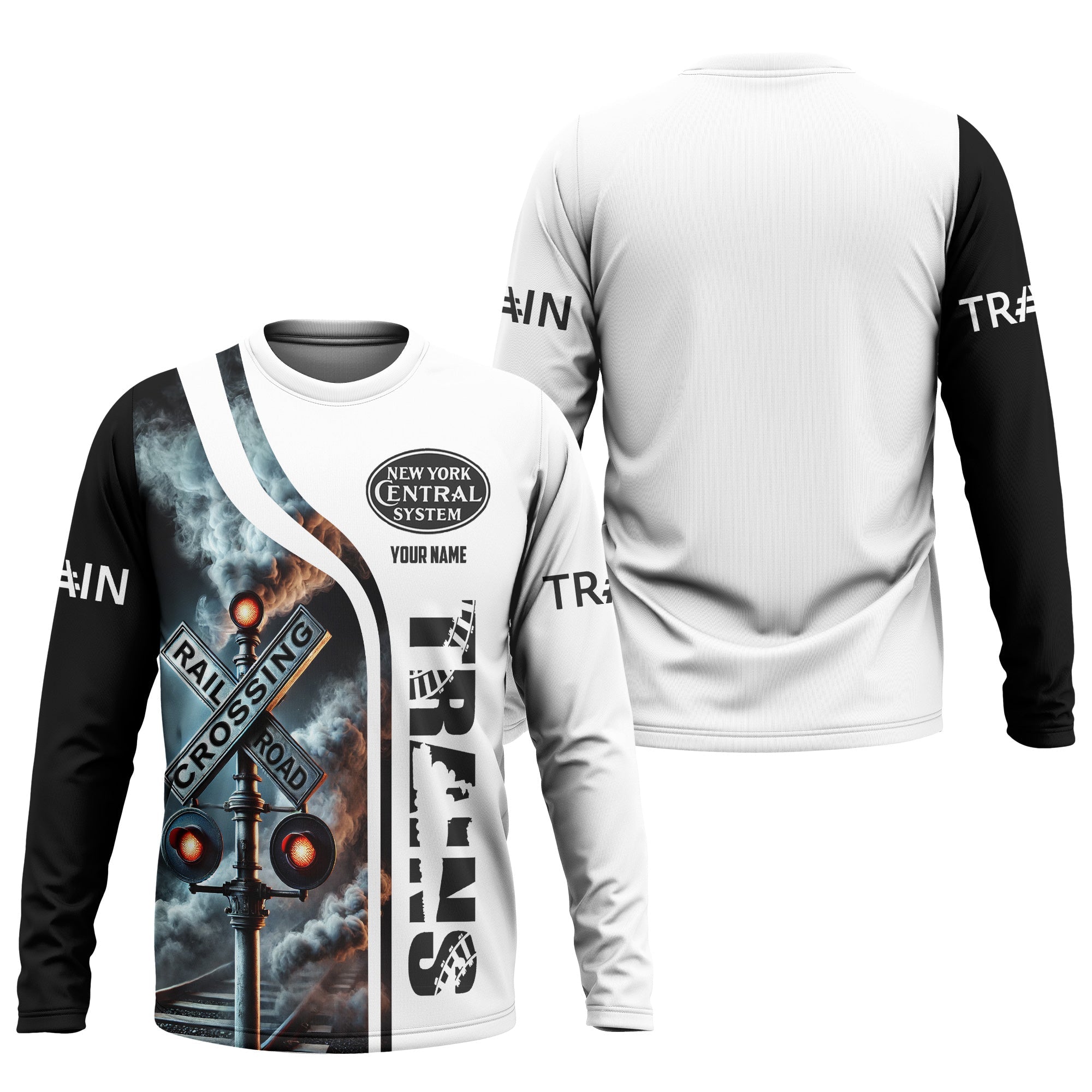 Railspirit Custom Name New York Central Railroad Long Sleeve Shirt Railroad Crossing Sign Printed Train Shirt