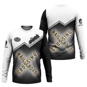 Railspirit Personalized New York Central Railroad Long Sleeve Shirt Railroad Crossing Printed Train Track Shirt